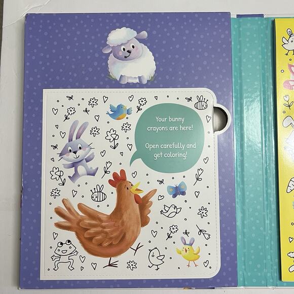 Color Mania Chicks Lambs Bunnies Coloring Set With 12 Stackable Crayons Kit - Picture 2 of 7